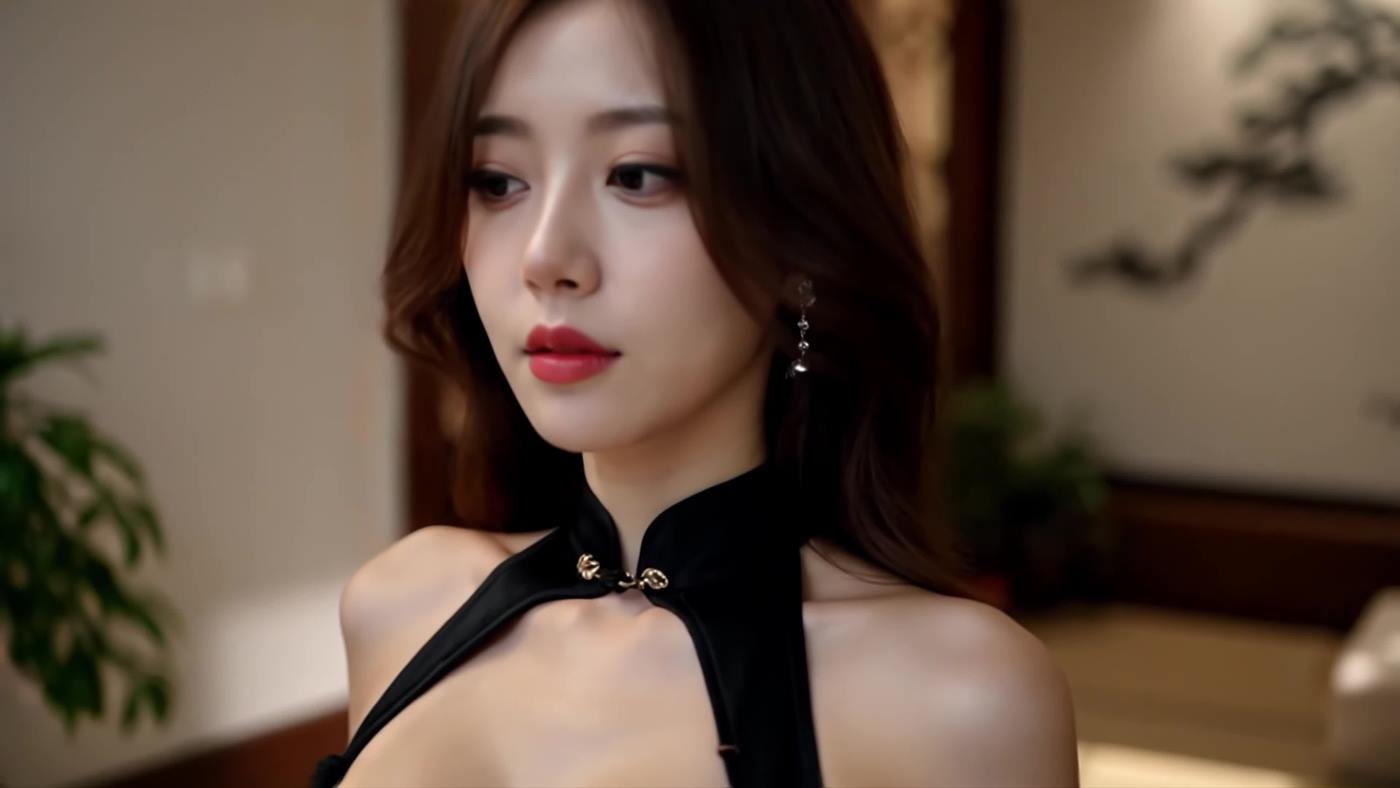 AI VideoRomance in a Black Cheongsam – Chill R_B Vibes – Music Video 19P-COS世界